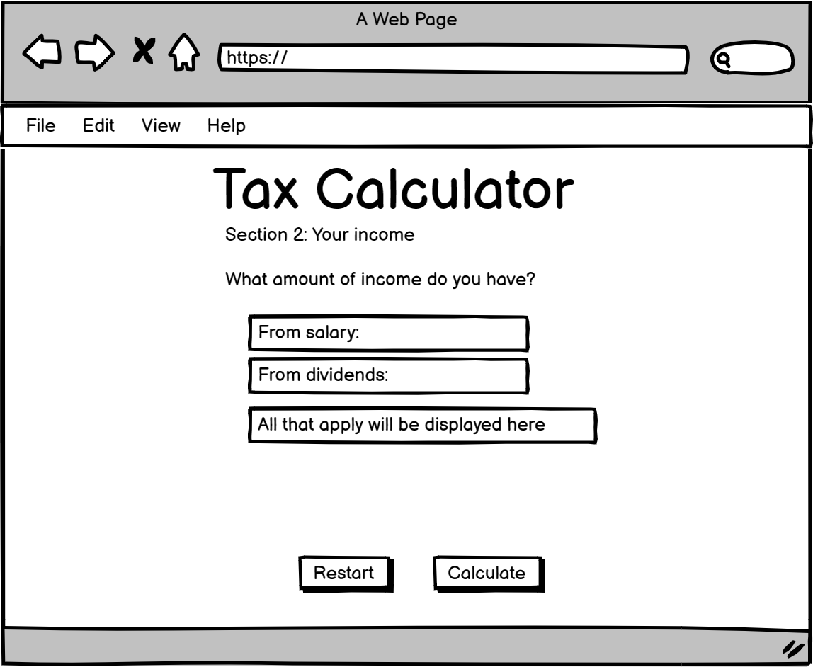 The income details wireframe