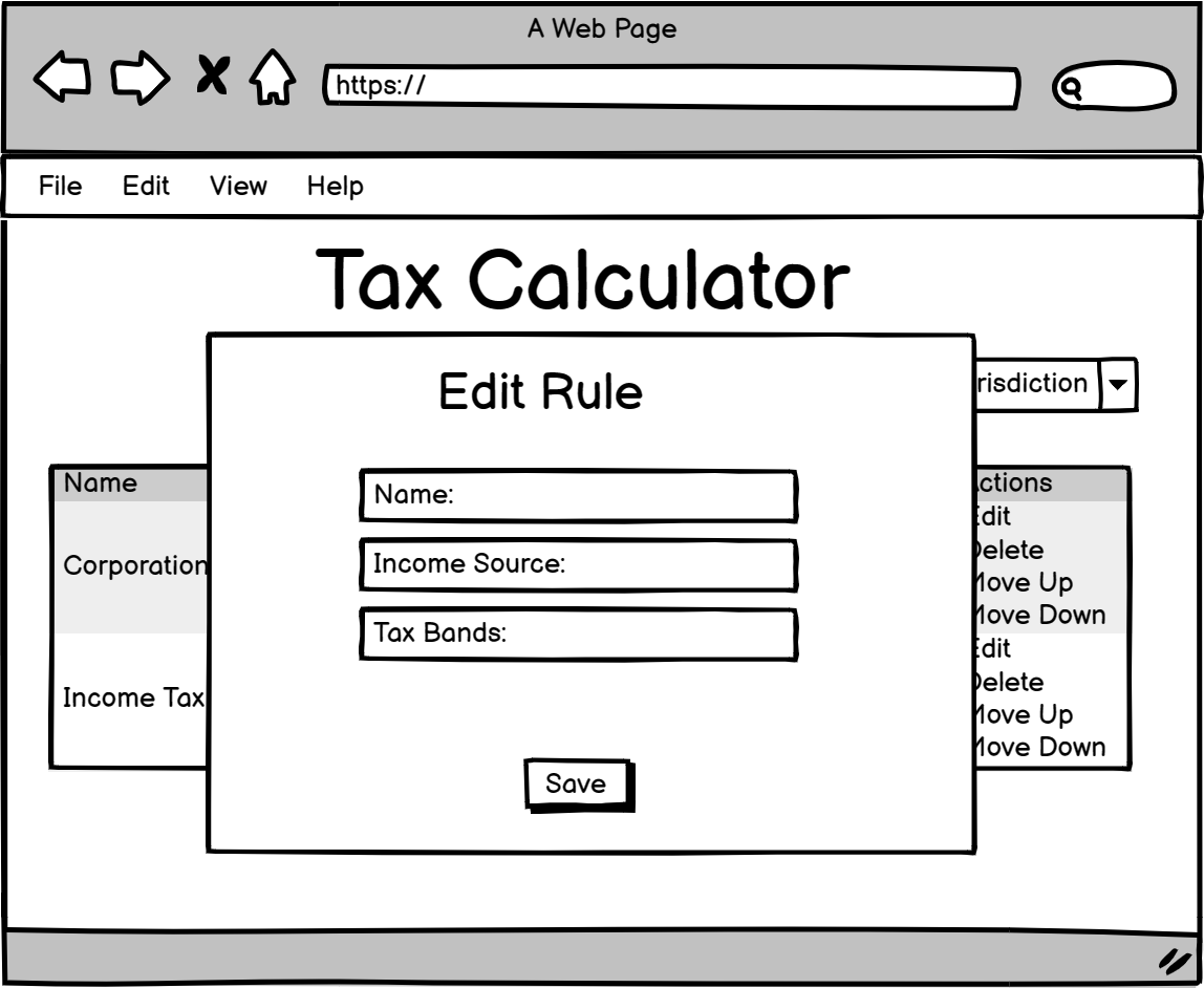 The admin edit tax rate modal wireframe