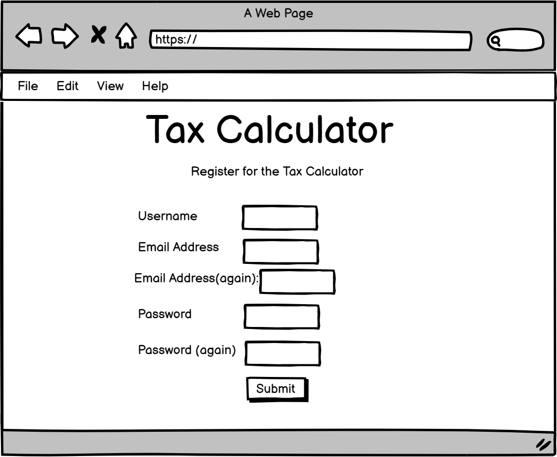 The registration form wireframe