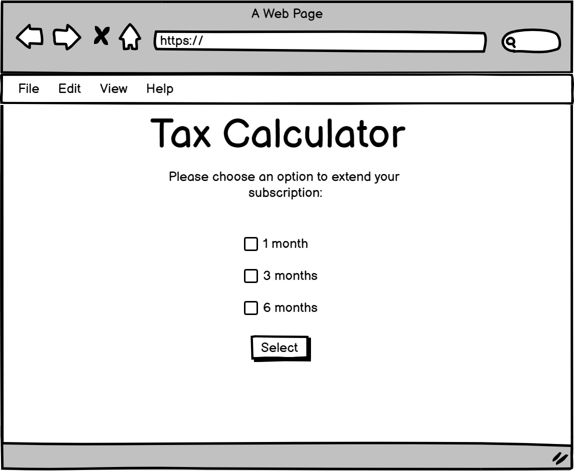 The subscription option page wireframe